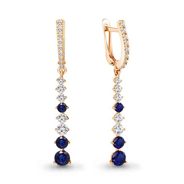 Серьги Аквамарин - Серебро 925, Синтетический сапфир , Фианит (арт. 49191АБ.6)