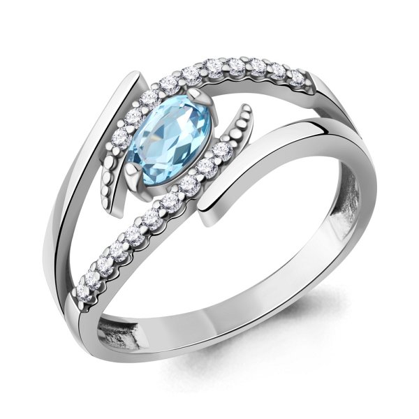 Кольцо Аквамарин - Серебро 925, Топаз, Фианит (арт. 65005305А.5)