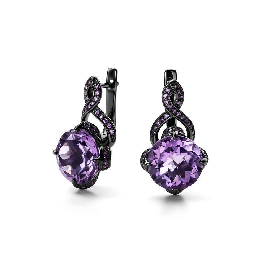Серьги Дар - Серебро 925, Аметист, Фианит (арт. С-5206чрс401277)