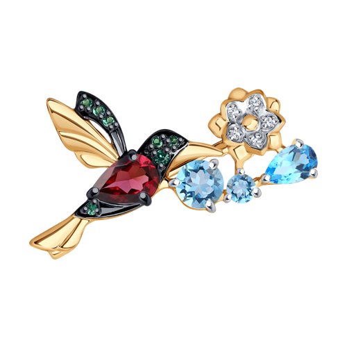 Брошь SOKOLOV - Золото 375, Родолит, Топаз, Фианит (арт. 37740200)