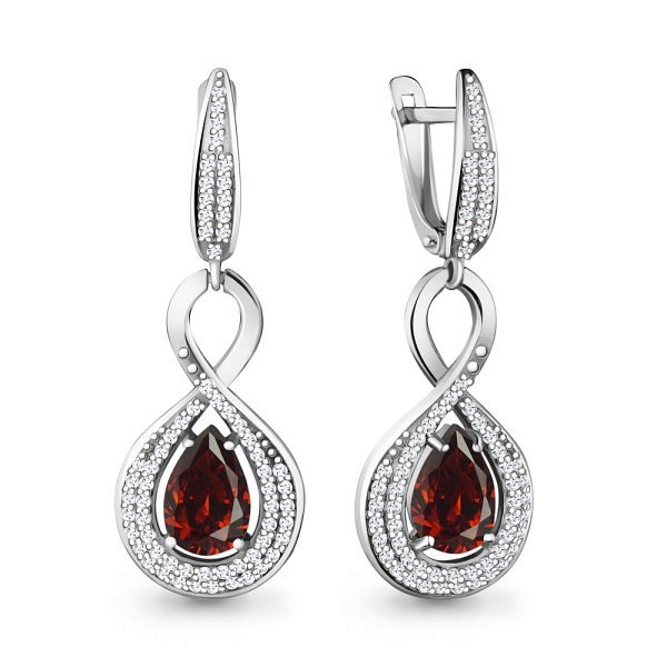 Серьги Аквамарин - Серебро 925, Гранат, Фианит (арт. 4449703А.5)