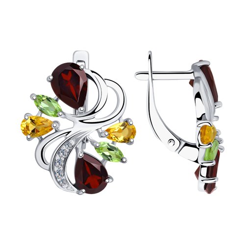 Серьги SOKOLOV - Серебро 925, Гранат, Фианит, Хризолит, Цитрин (арт. 92022086)
