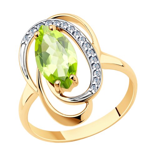 Кольцо SOKOLOV - Золото 585, Фианит, Хризолит (арт. 715975)