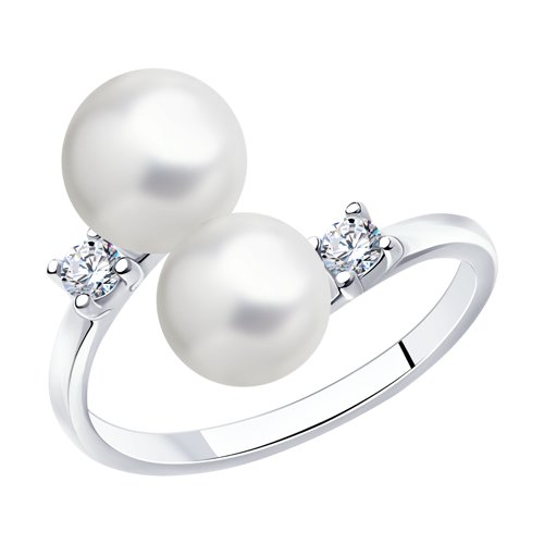 Кольцо Diamant - Серебро 925, Жемчуг имитация, Фианит (арт. 94-110-01101-1)