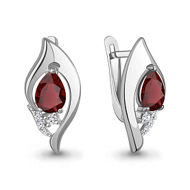 Серьги Аквамарин - Серебро 925, Гранат, Фианит (арт. 45013403А.5)