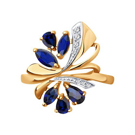 Кольцо SOKOLOV - Золото 375, Синтетический сапфир , Фианит (арт. 37714739)