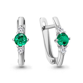 Серьги Аквамарин - Серебро 925, Синтетический изумруд, Фианит (арт. 49260АГ.5)