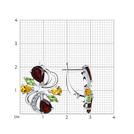 Серьги SOKOLOV - Серебро 925, Гранат, Фианит, Хризолит, Цитрин (арт. 92022086)