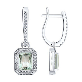 Серьги SOKOLOV - Серебро 925, Празиолит, Фианит (арт. 92023139)