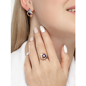 Серьги SOKOLOV - Золото 585, Синтетический сапфир , Фианит (арт. 725101)