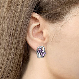 Серьги Аквамарин - Серебро 925, Аметист, Фианит (арт. 45017604А.5)