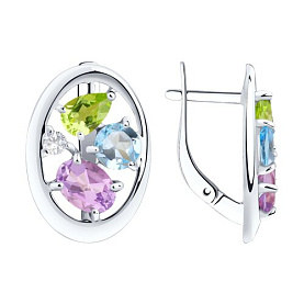 Серьги Diamant - Серебро 925, Аметист, Топаз, Фианит, Хризолит (арт. 94-320-00659-1)