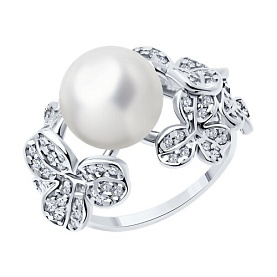 Кольцо SOKOLOV - Серебро 925, Жемчуг синтетический, Фианит (арт. 94013903)