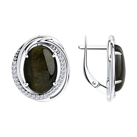 Серьги Diamant - Серебро 925, Обсидиан, Фианит (арт. 94-320-00962-1)