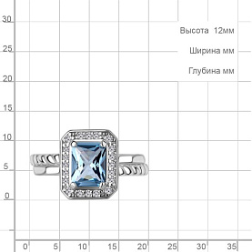 Кольцо Аквамарин - Серебро 925, Синтетический топаз, Фианит (арт. 65019692А.5)