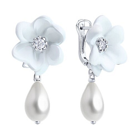 Серьги SOKOLOV - Серебро 925, Жемчуг синтетический, Фианит, Эмаль (арт. 94026908)