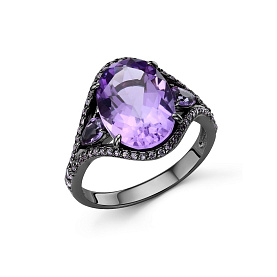 Кольцо Дар - Серебро 925, Аметист, Фианит (арт. К-5299чрс401277)