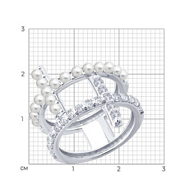 Кольцо SOKOLOV - Серебро 925, Жемчуг имитация, Фианит (арт. 94014597)