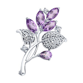 Брошь SOKOLOV - Серебро 925, Аметист, Фианит (арт. 92040134)
