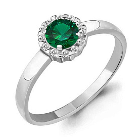 Кольцо Аквамарин - Серебро 925, Синтетический изумруд, Фианит (арт. 68475АГ.5)