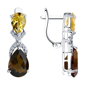 Серьги SOKOLOV - Серебро 925, Раухтопаз, Фианит, Цитрин (арт. 92021410)