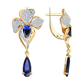 Серьги SOKOLOV - Золото 585, Синтетический сапфир , Фианит (арт. 724830)