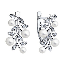 Серьги SOKOLOV - Серебро 925, Жемчуг синтетический, Фианит (арт. 94026058)