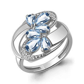 Кольцо Аквамарин - Серебро 925, Топаз, Фианит (арт. 65023205А.5)