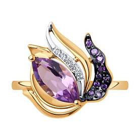 Кольцо SOKOLOV - Золото 585, Аметист, Фианит (арт. 716492)