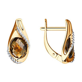 Серьги SOKOLOV - Золото 585, Раухтопаз, Фианит (арт. 724167)