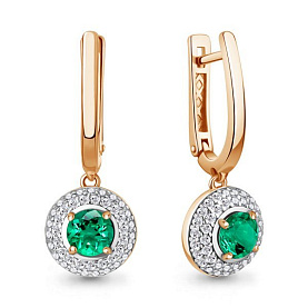 Серьги Аквамарин - Серебро 925, Синтетический изумруд, Фианит (арт. 450132АГ.6)