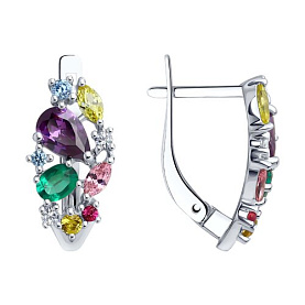 Серьги SOKOLOV - Серебро 925, Синтетический изумруд, Синтетический рубин, Фианит (арт. 82020017)