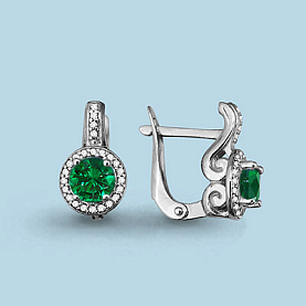 Серьги Аквамарин - Серебро 925, Синтетический изумруд, Фианит (арт. 42981Г.5)