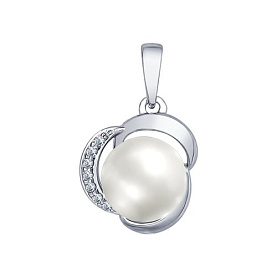 Подвеска SOKOLOV - Серебро 925, Жемчуг имитация, Фианит (арт. 94031872)