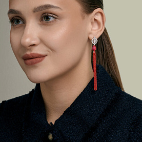 Серьги SOKOLOV - Серебро 925, Синтетический рубин, Фианит (арт. 94027680)