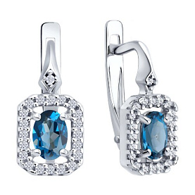 Серьги SOKOLOV - Серебро 925, Топаз лондон, Фианит (арт. 92023185)
