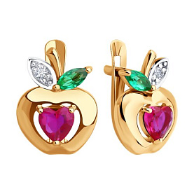 Серьги Diamant - Золото 585, Синтетический рубин, Фианит (арт. 51-120-02858-1)