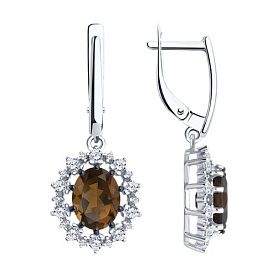 Серьги Diamant - Серебро 925, Раухтопаз, Фианит (арт. 94-321-02042-4)