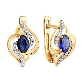 Серьги SOKOLOV - Золото 585, Синтетический сапфир , Фианит (арт. 729344)