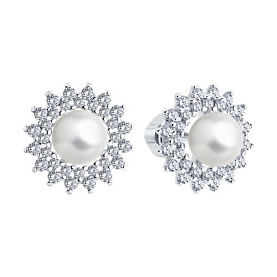 Серьги SOKOLOV - Серебро 925, Жемчуг имитация, Фианит (арт. 94026065)