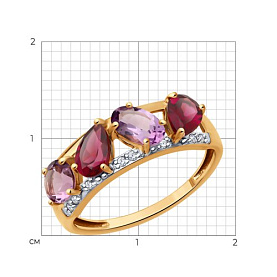 Кольцо SOKOLOV - Золото 585, Аметист, Родолит, Фианит (арт. 716386)