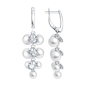 Серьги Diamant - Серебро 925, Жемчуг синтетический, Фианит (арт. 94-121-02455-1)