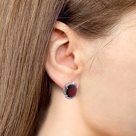 Серьги Аквамарин - Серебро 925, Синтетический гранат, Фианит (арт. 4479685А.5)