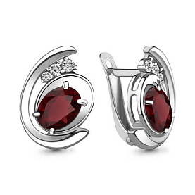 Серьги Аквамарин - Серебро 925, Гранат, Фианит (арт. 4742203А.5)