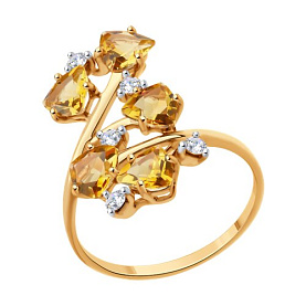 Кольцо SOKOLOV - Серебро 925, Фианит, Цитрин (арт. 92014572)