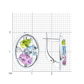 Серьги Diamant - Серебро 925, Аметист, Топаз, Фианит, Хризолит (арт. 94-320-00659-1)