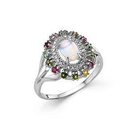 Кольцо Дар - Серебро 925, Опал, Турмалин, Фианит (арт. К-3933рк117042800)