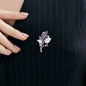 Брошь SOKOLOV - Серебро 925, Аметист, Фианит (арт. 92040134)