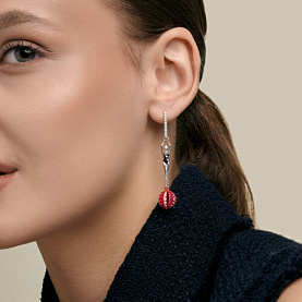Серьги SOKOLOV - Серебро 925, Синтетический рубин, Фианит (арт. 94027581)