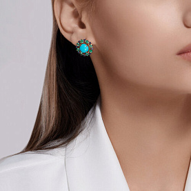 Серьги SOKOLOV - Золото 585, Бирюза, Изумруд, Фианит (арт. 72-00312)